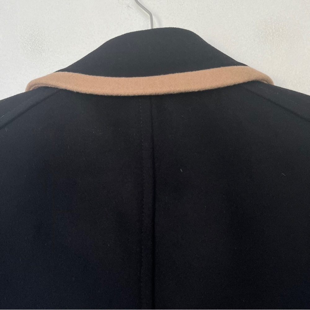 J. Crew Peacoat Wool by Nello Gori Size P2 Double Breasted Black Tan Trim - Picture 7 of 11
